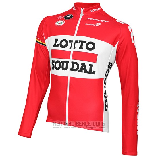 2015 Fahrradbekleidung Lotto Soudal Rot und Wei Trikot Langarm und Tragerhose